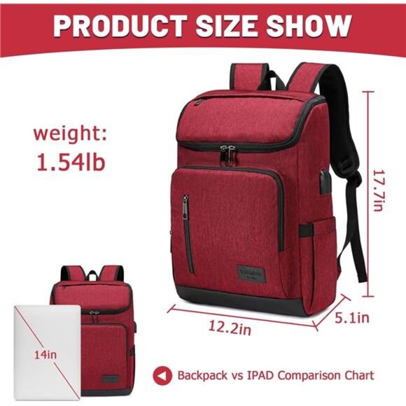 Laptop Backpacks with USB Charging Port Red - Picture 3 of 6